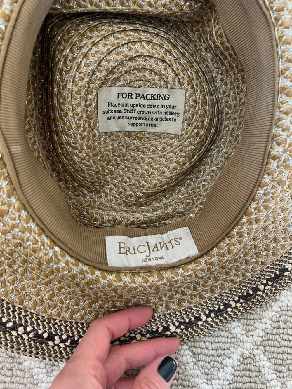 Eric Javits Summer Hat Natural with Silver Lurex - Picture 5 of 6